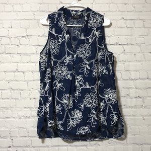 Alex Marie top sheer, embroidered blue
